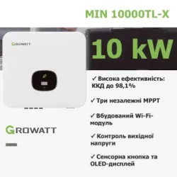 Мережевий інвертор Growatt MIN 10000TL-X, пакування пошкоджене, товар цілий.